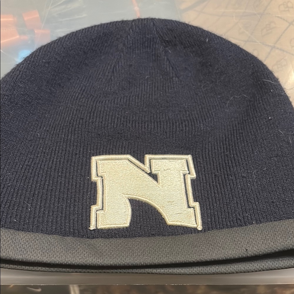 Navy Beanie with Gold 'N' Logo